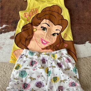 Disney Belle Yellow and White short/tank Set 6/6x